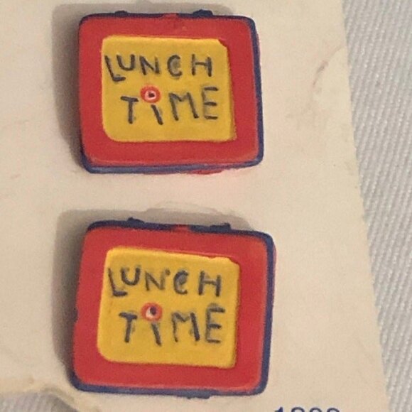 School Days Handmade Lunch Box Button Earrings NOC - Picture 2 of 6